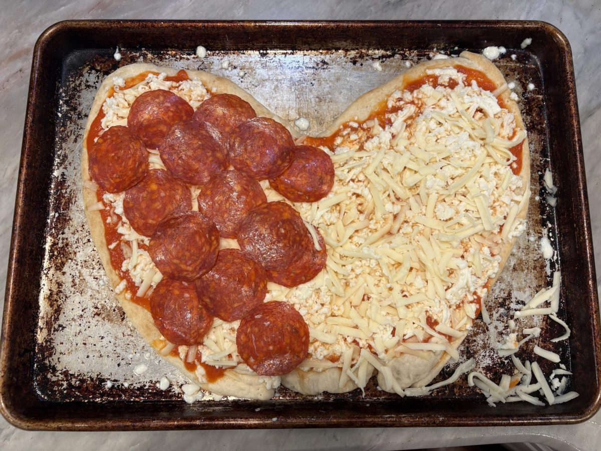 Heart shaped pizza for Galentine's baking night!